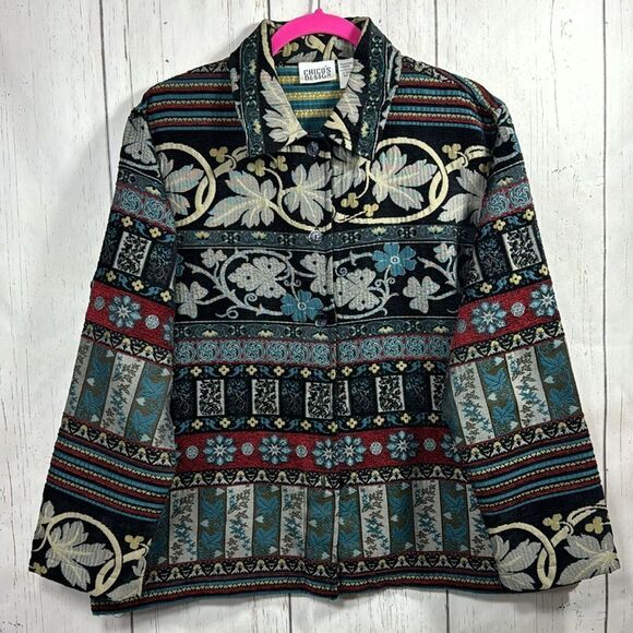 Vintage Chicos Design Tapestry Jacket Womens Size L Boho Artsy Statement Jacket - Picture 5 of 15